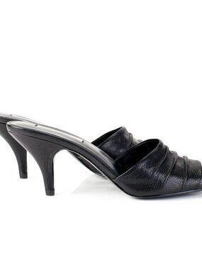 New HANDMADE Orange Gold Glitter Fabric Mules Kitten Heels NYC Designer